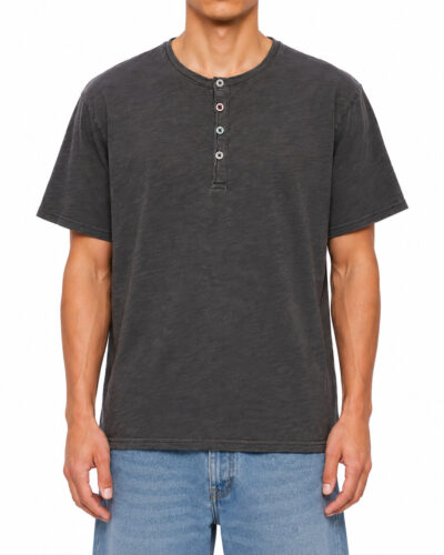IMPERIAL T-shirt serafino in cotone con bottoni colorati e finiture a taglio vivo T81983504 Nero