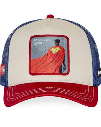 CAPSLAB Cappellino beige con visiera rossa,retina blu e patch SUPERMAN