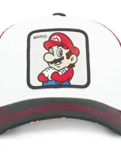 CAPSLAB Cappellino bianco con visiera nera,retina rossa e patch SUPER MARIO