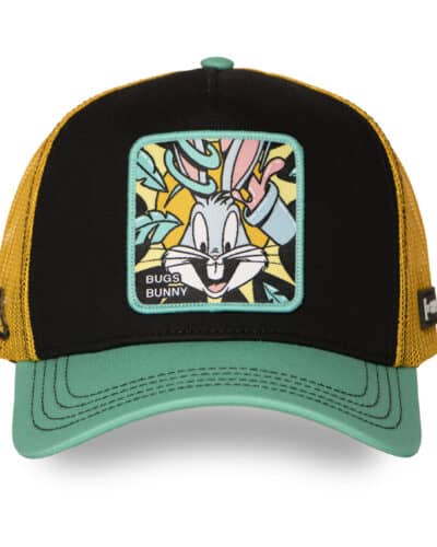 CAPSLAB Cappellino nero con visiera verde menta,retina gialla e patch BUGS BUNNY