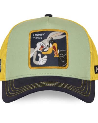 CAPSLAB Cappellino verde menta con visiera blu,retina gialla e patch BUGS AND DAFFY