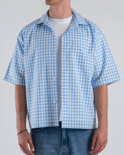 Camicia boxy fit in fantasia a quadri con taschino C82 Azzurro/Bianco