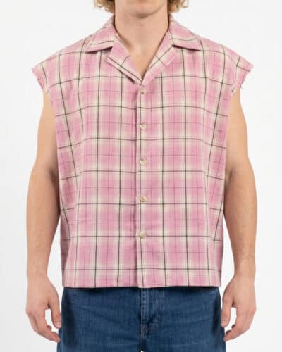 Camicia boxy fit smanicata con scollo a V in fantasia quadri 7817 Rosa