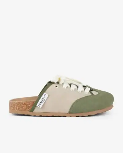 DUALSCAPE Sabot unisex in tessuto jeans e camoscio con lacci VELVERA C02 Beige/Verde