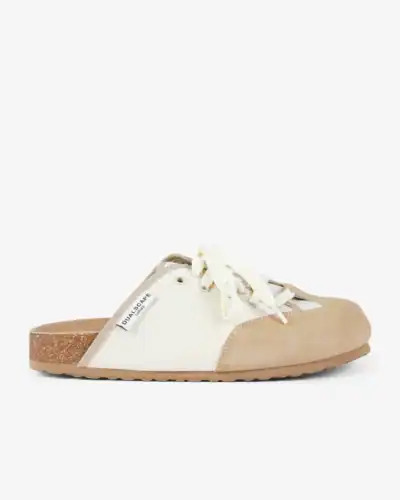 DUALSCAPE Sabot unisex in tessuto jeans e camoscio con lacci VELVERA C10 Panna/Beige