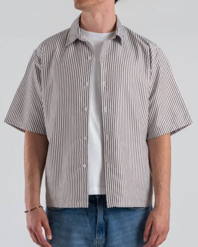ESTASI Camicia rigata a M/M con colletto e bottoni MIAMI Moro