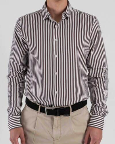 GIANNI LUPO Camicia regular a righe con colletto in tessuto elasticizzato GL80002Z Coffee