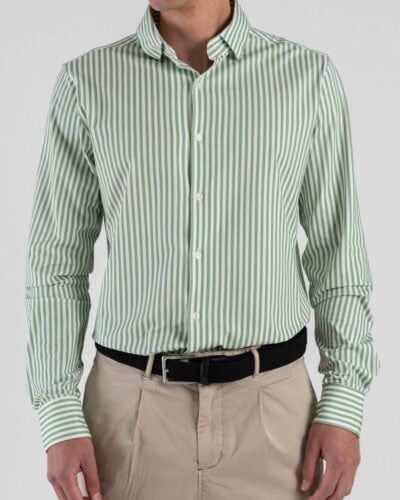 GIANNI LUPO Camicia regular a righe con colletto in tessuto elasticizzato GL80002Z Green