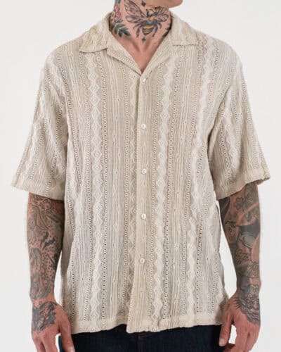 IMPERIAL Camicia m/m traforata lavorata con collo bowling C6407E435 Beige