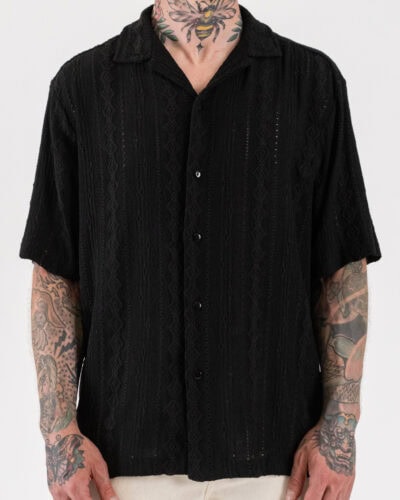 IMPERIAL Camicia m/m traforata lavorata con collo bowling C6407E435 Nero