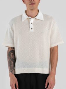 IMPERIAL Polo a mezza manica over in cotone traforato TW28LBN Ecru (2)