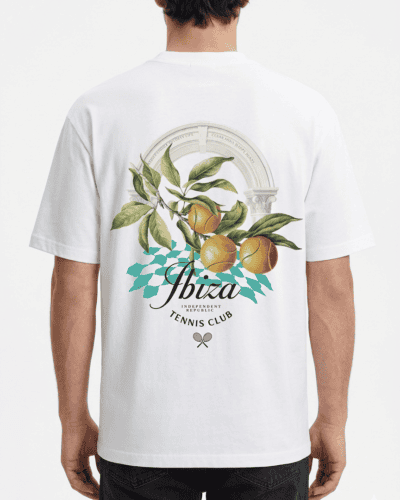 INDEPENDENT REPUBLIC T-shirt boxy fit con stampa IBIZA TENNIS CLUB Bianca