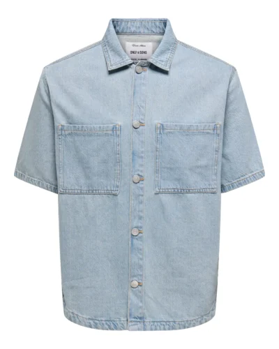 ONLY&SONS Camicia/Giacchetta over in cotone a M/M con tasche frontali ALP 22036036 Medium Blue Den/Tinted