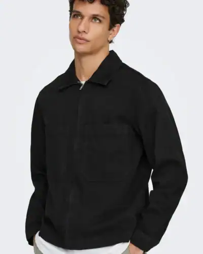 ONLY&SONS Giacchetta boxy over in cotone con tasconi e zip CASSEL 22036039 Black