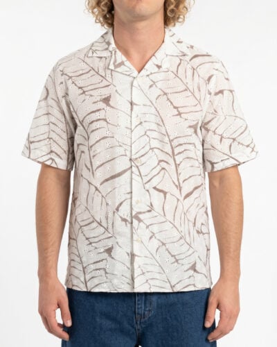 OVER-D Camicia mezza manica in fantasia lavorata con collo bowling OE1S2S6C42 Off White