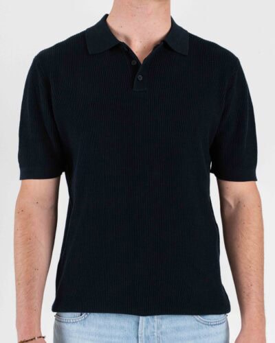 SEINSE Polo regular a mezza manica in maglia a costina con bottoni e colletto ME3198SS Navy