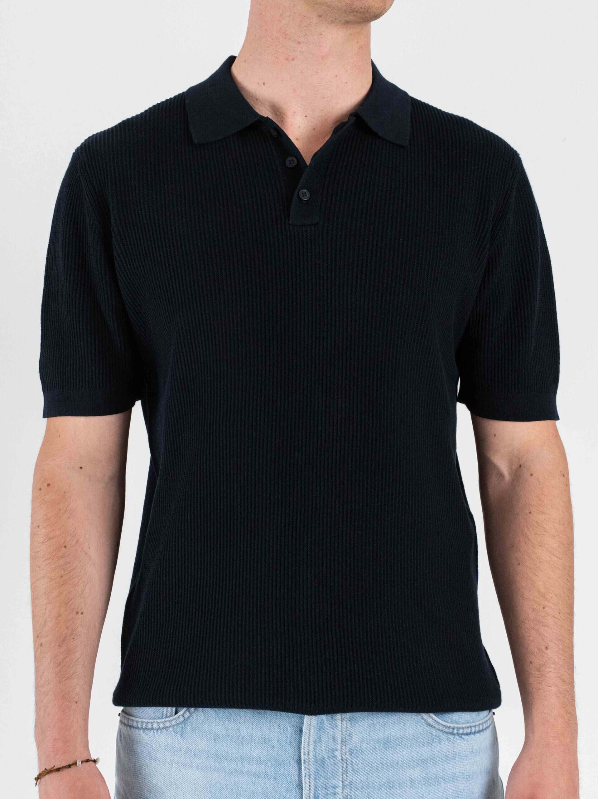 SEINSE Polo regular a mezza manica in maglia a costina con bottoni e colletto ME3198SS Navy