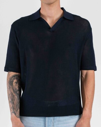 SEINSE Polo regular traforata con collo a V ME3203SS Blu
