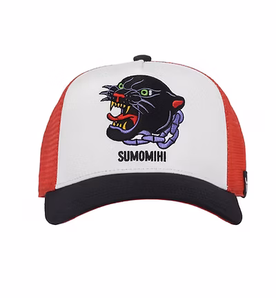 SUMOMIHI Cappellino bianco con retina rossa e becca nera e patch stampa BLACK PUMA