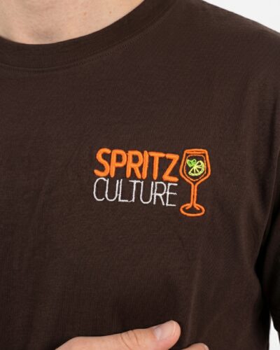 SUPERCULTURE T-shirt regular in cotone con ricamo lato cuore "SPRITZ CULTURE" A1847 Moro