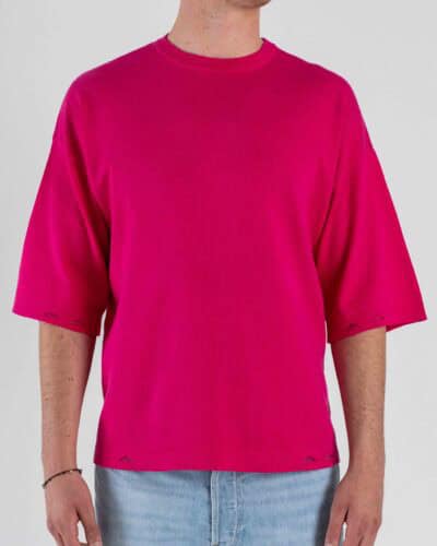T-shirt boxy fit in maglia con rotture ai bordi 86009 Baby Peach Red