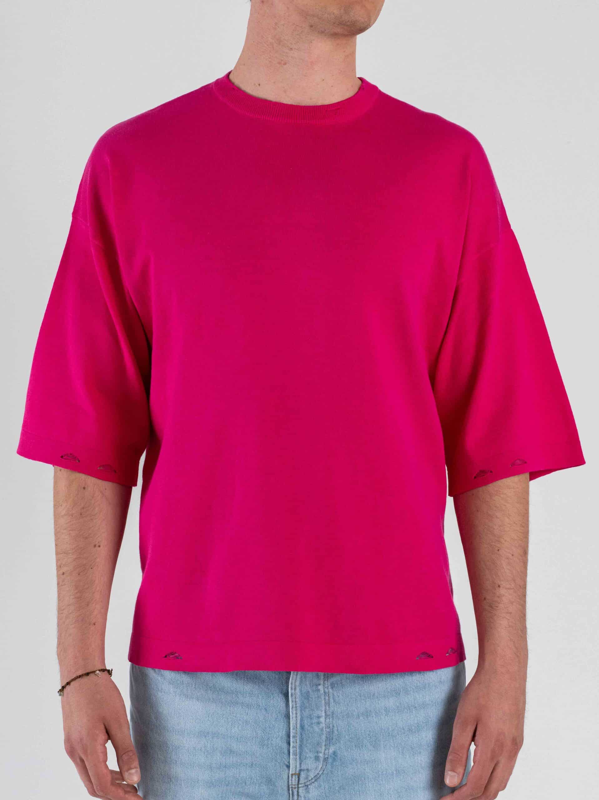 T-shirt boxy fit in maglia con rotture ai bordi 86009 Baby Peach Red