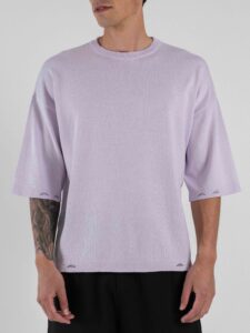 T-shirt boxy fit in maglia con rotture ai bordi 86009 Pink Purple (2)