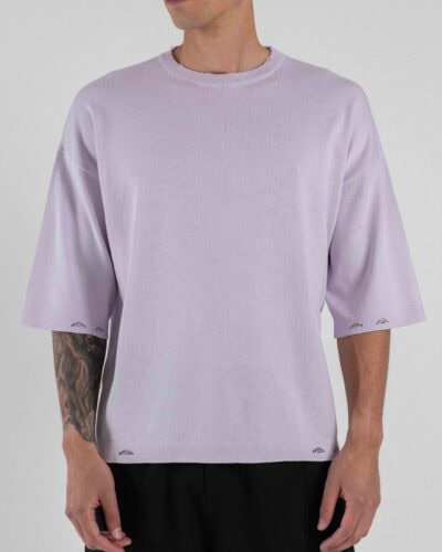 T-shirt boxy fit in maglia con rotture ai bordi 86009 Pink Purple