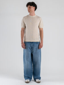 T-shirt regular in maglia di filo a mm MD829 Beige (1)