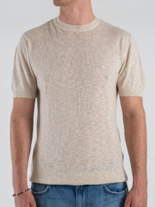 T-shirt regular in maglia di filo a mm MD829 Beige (2)