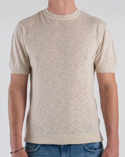 T-shirt regular in maglia di filo a m/m MD829 Beige