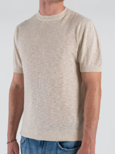 T-shirt regular in maglia di filo a mm MD829 Beige (4)