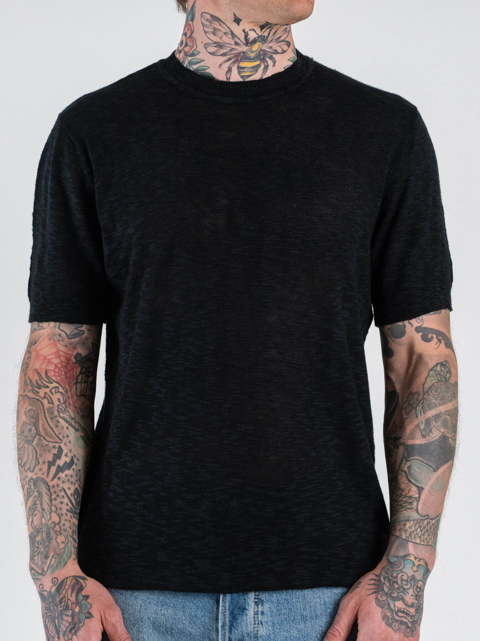 T-shirt regular in maglia di filo a m/m MD829 Black