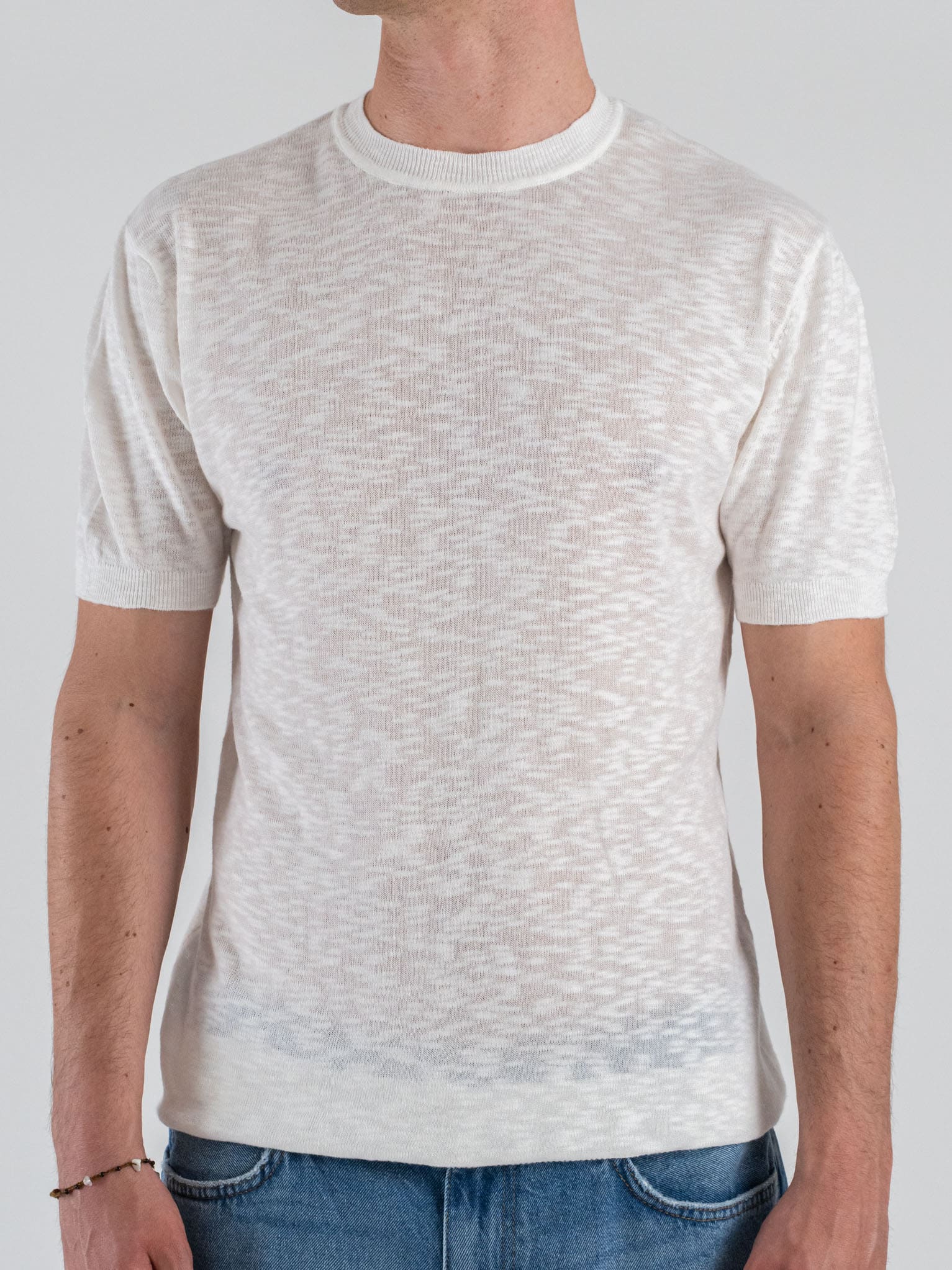 T-shirt regular in maglia di filo a m/m MD829 White