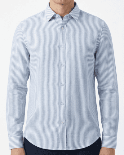 TELAMIRA Camicia a righe in lino con collo alla francese BTC022 Azzurro