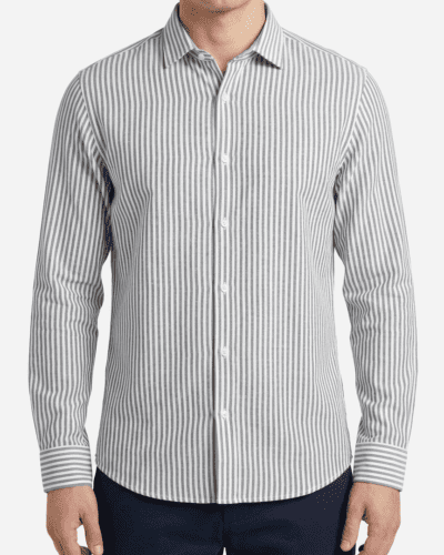 TELAMIRA Camicia a righe in lino con collo alla francese BTC022 Blu