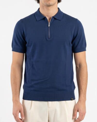 TELAMIRA Polo in viscosa a M/M con colletto e zip WTM06070 Blu