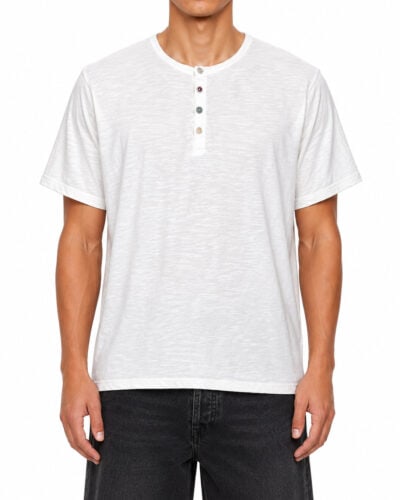 IMPERIAL T-shirt serafino in cotone con bottoni colorati e finiture a taglio vivo T81983504 Bianco