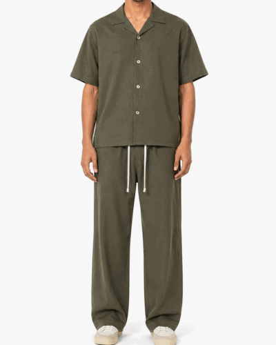 Coordinato boxy fit con camicia m/m+pantalone morbido con coulisse in vita 840 Militare