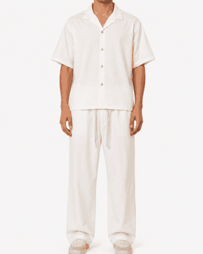 Coordinato boxy fit con camicia m/m+pantalone morbido con coulisse in vita 840 Bianco