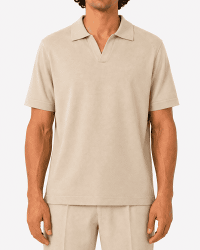 BERNA Polo regular a mezza manica con scollo a V 261047 Beige