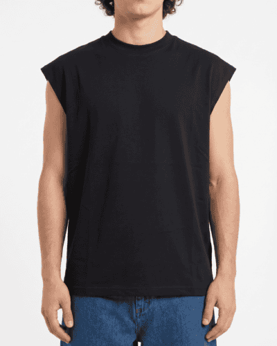ESTASI Canotta boxy fit over in cotone con giromanica ampio a taglio vivo PLUTONE Nero