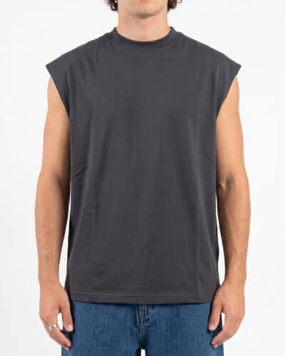 ESTASI Canotta boxy fit over in cotone con giromanica ampio a taglio vivo PLUTONE Piombo