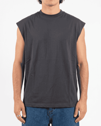 ESTASI Canotta boxy fit over in cotone con giromanica ampio a taglio vivo PLUTONE Piombo