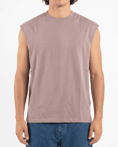 ESTASI Canotta boxy fit over in cotone con giromanica ampio a taglio vivo PLUTONE Tortora