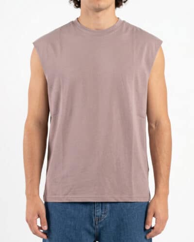 ESTASI Canotta boxy fit over in cotone con giromanica ampio a taglio vivo PLUTONE Tortora