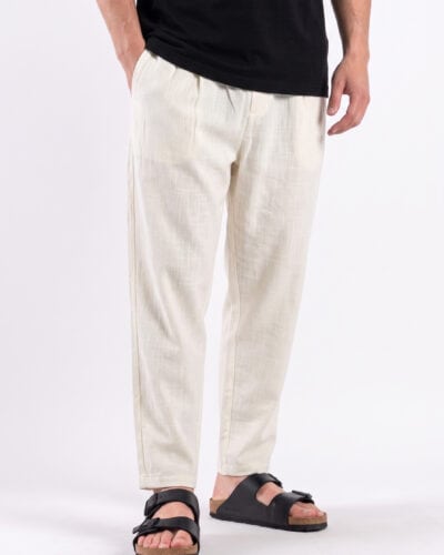 ESTASI Pantalaccio slim morbido in lino con coulisse in vita PAPEETE Crema
