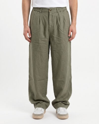 ESTASI Pantalone over in misto lino con gamba larga ed elastico in vita YAMAL LINO Militare