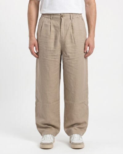 ESTASI Pantalone over in misto lino con gamba larga ed elastico in vita YAMAL LINO Tortora