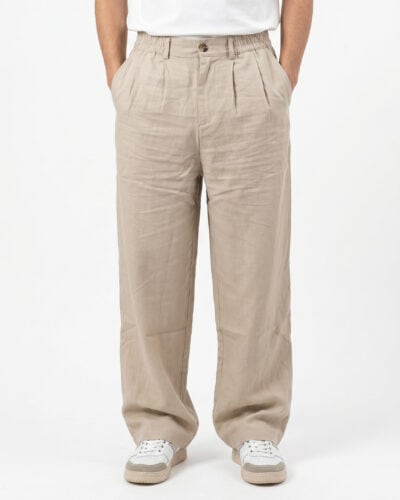 ESTASI Pantalone regular in misto lino con gamba larga ed elastico in vita YAMAL LINO Beige